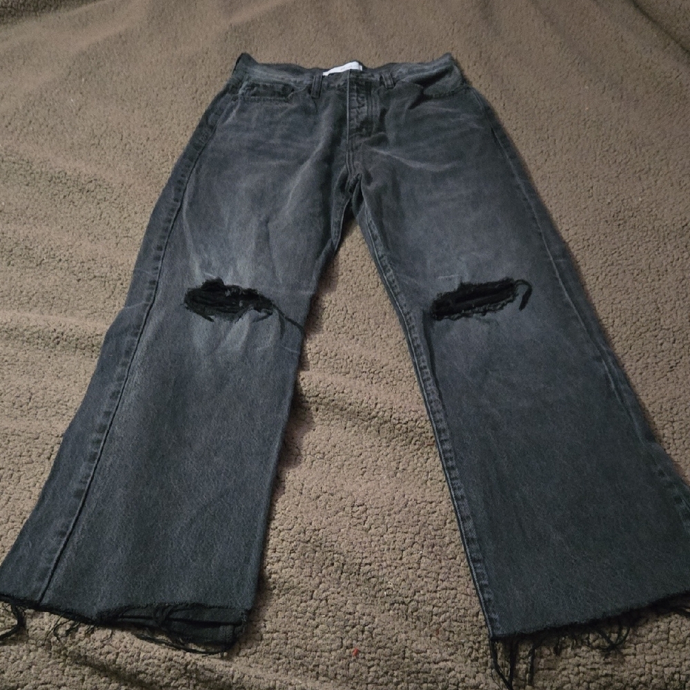 KanCan Charcoal Distressed Straight Leg Jeans